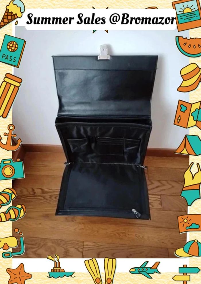 Cartable à compartiments en cuir noir - photo numéro 3