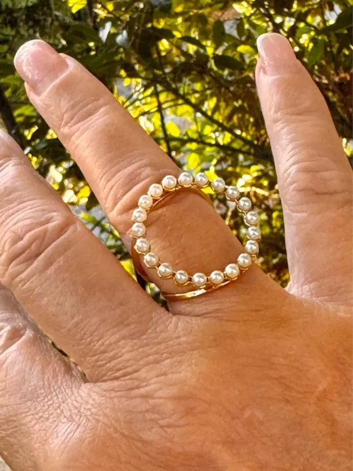 Bague disque cercle xl acier inoxydable or perles d’eaux douces