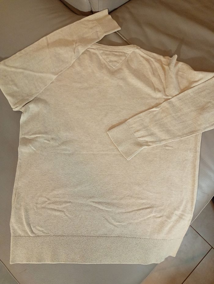 Pull Tommy Hilfiger beige col V – taille M – coton et lin - photo numéro 9