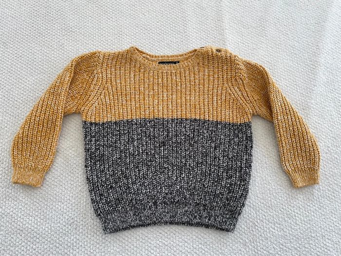 Pull moutarde et gris garçon In Extenso 36 mois