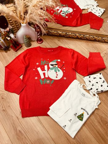 Taille 8 ans pull teeshirt pochon Noël garçon Tissaia Kiabi rouge blanc * bonhomme de neige * 🎄