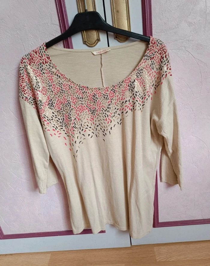 Haut Camaïeu beige imprimé T.3(40) - photo numéro 6