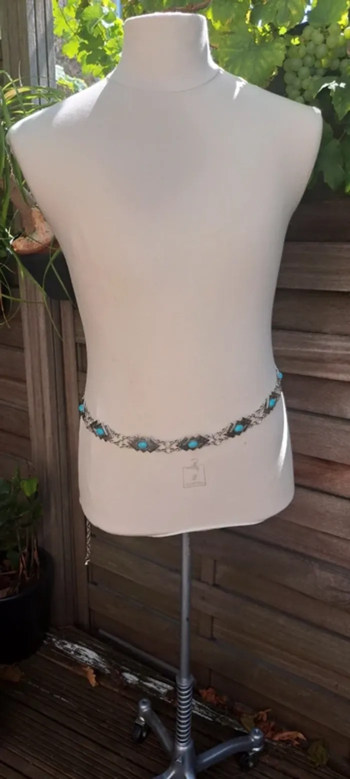 Ceinture bohème argentée avec pierres turquoise 🌵