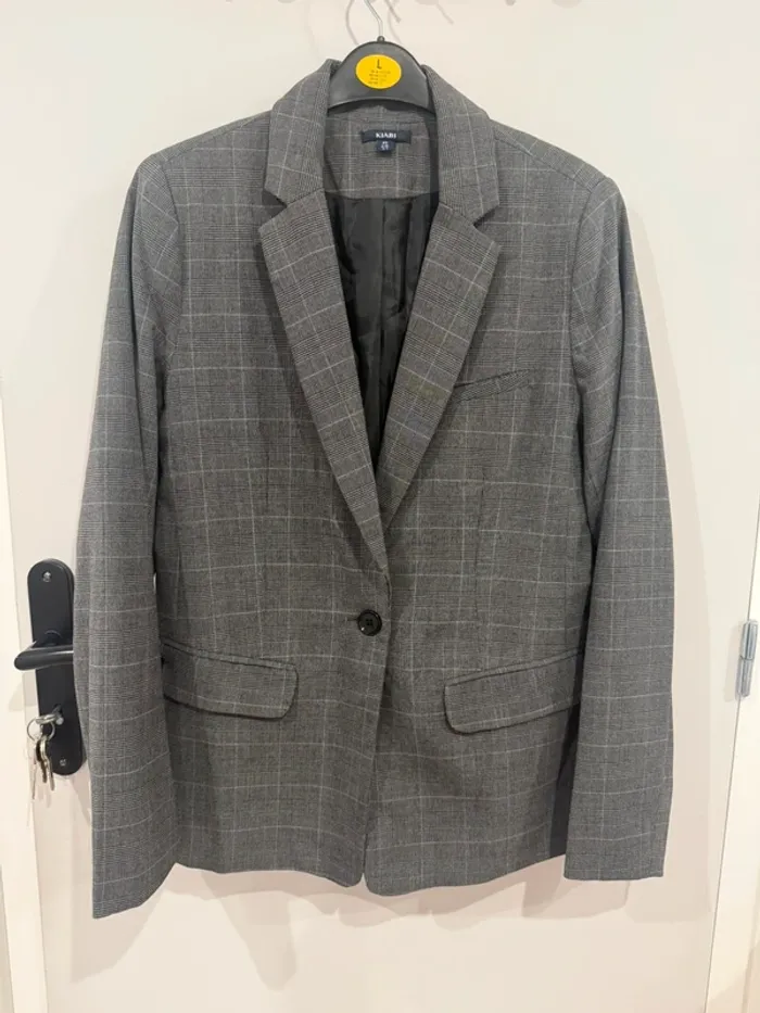 Veste blazer femme, grise à carreaux Kiabi taille 40