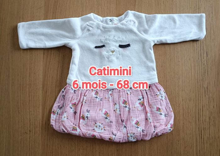 Robe boule Catimini 6 mois bi matière imprimé lamas fille