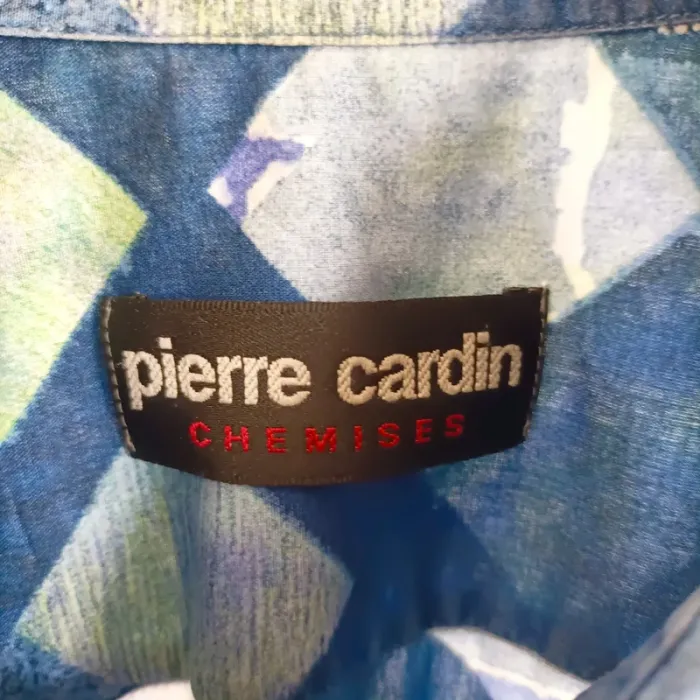 Chemise Pierre Cardin vintage imprimé graphique bleu vert manches courtes Taille 50 A1382 - photo numéro 5