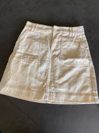 Jupe en jeans blanche motifs feuilles taille 36