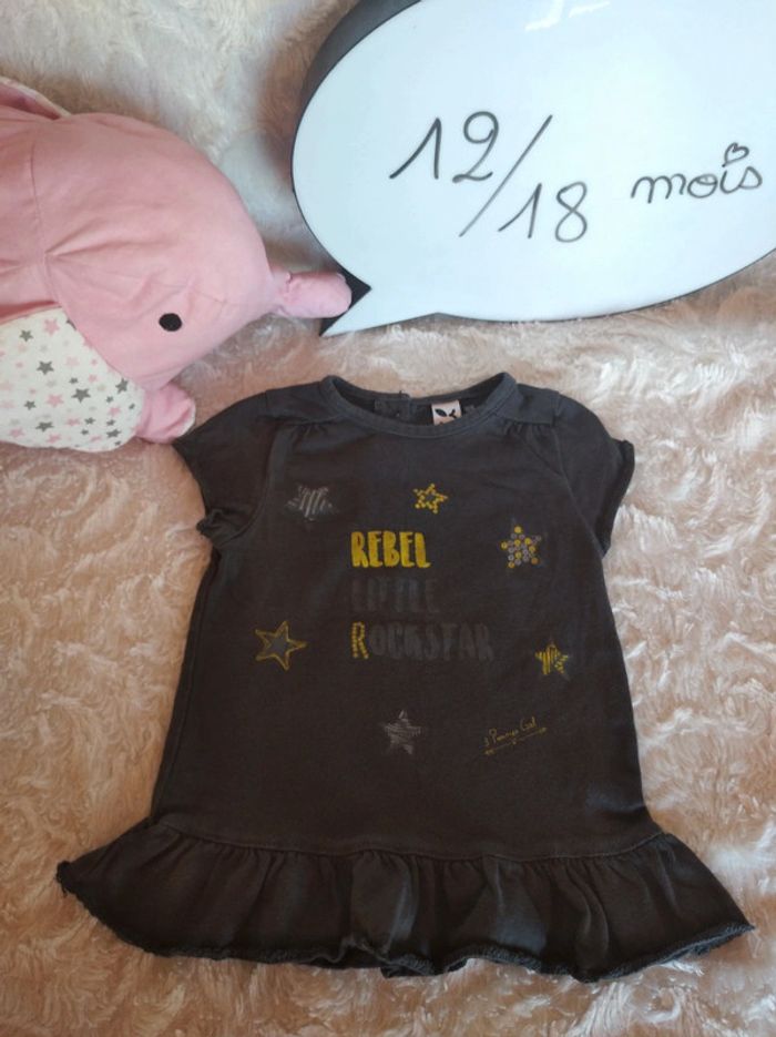 Tee shirt chemise manches courtes Fille 12/18 mois Rebel little rockstar étoiles 3 pommes