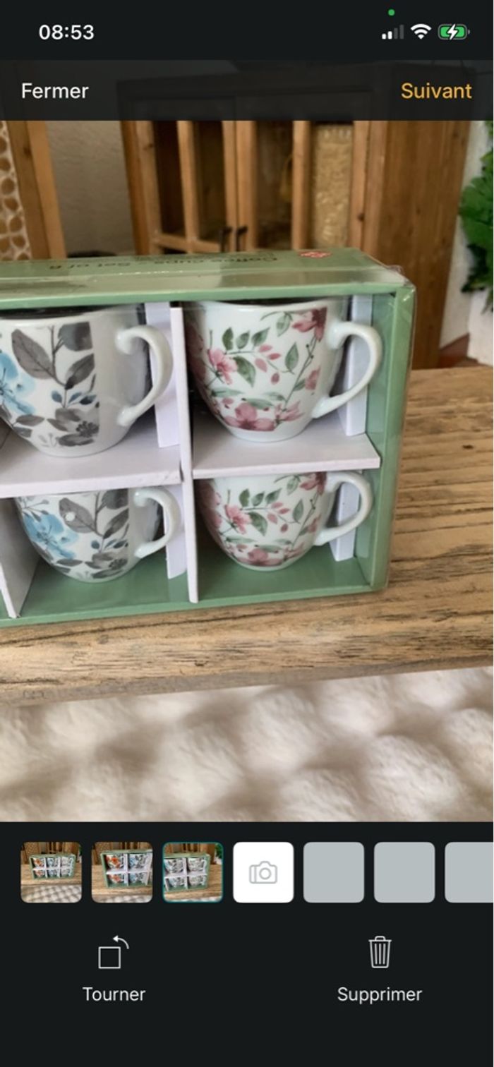 Coffret de six tasses à café fleuries neuf - photo numéro 2