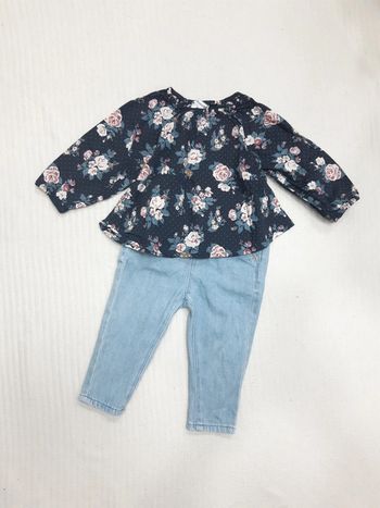Tenue blouse à fleurs et jean Vertbaudet 12 mois