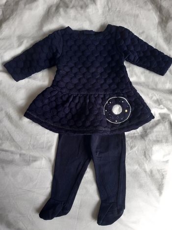 Ensemble 1 mois robe et leggings à pieds Z marine