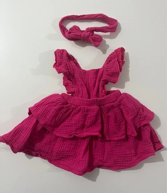 Robe a bretelles gaze de coton rose - 3/6 mois - Shein