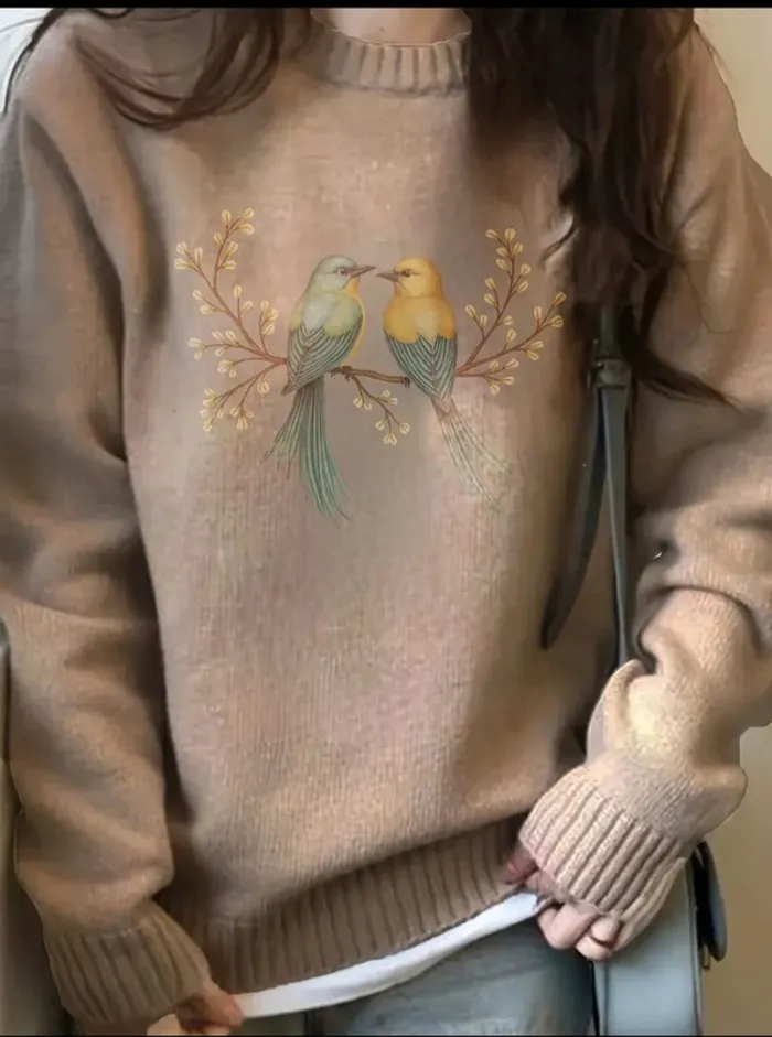 Pull femme oiseaux d'amour beige taille L - neuf - photo numéro 5