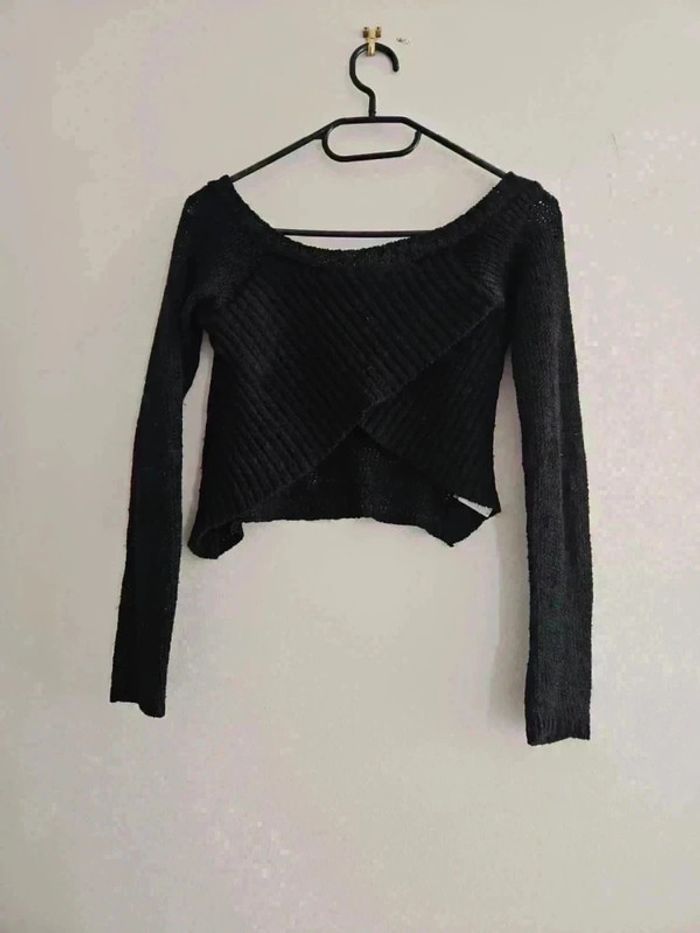 Haut cache coeur court femme taille 1 maille noir