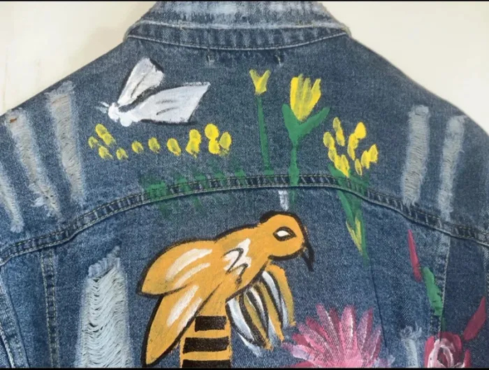 Originale Veste en jeans peindre à la main , M/ L , Neuf - IVIVI - photo numéro 13