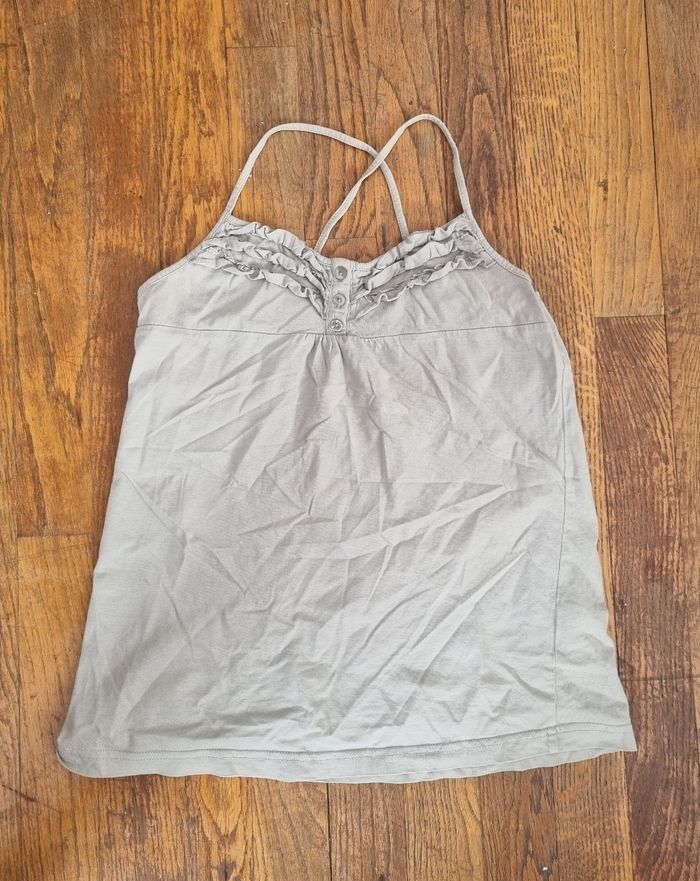 top fille gris bretelle croisé volanté bilook taille 12ans