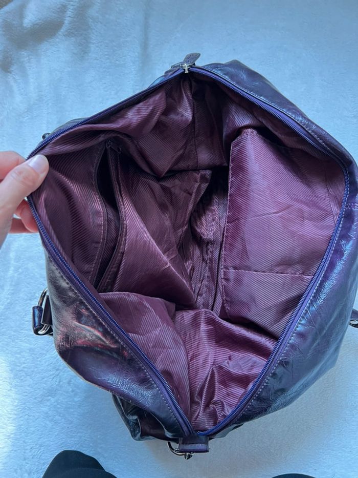 Sac à main porté épaule fourre tout violet foncé prune vintage 90s - photo numéro 12