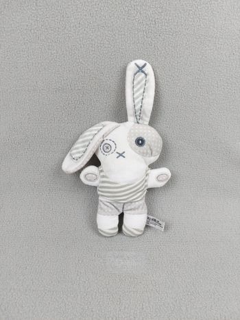 Doudou semi plat lapin blanc Tape à l’oeil gris rayé pois croix TAO