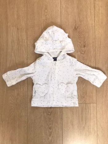 Gilet à capuche blanc à pois argenté 6 mois
