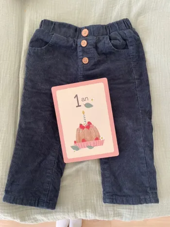 Pantalon velours 12 mois bleu marine tape à l’œil