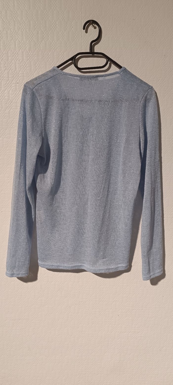 Haut bleu pailleté manches longues – Cassis Collection – Taille 40 - photo numéro 4