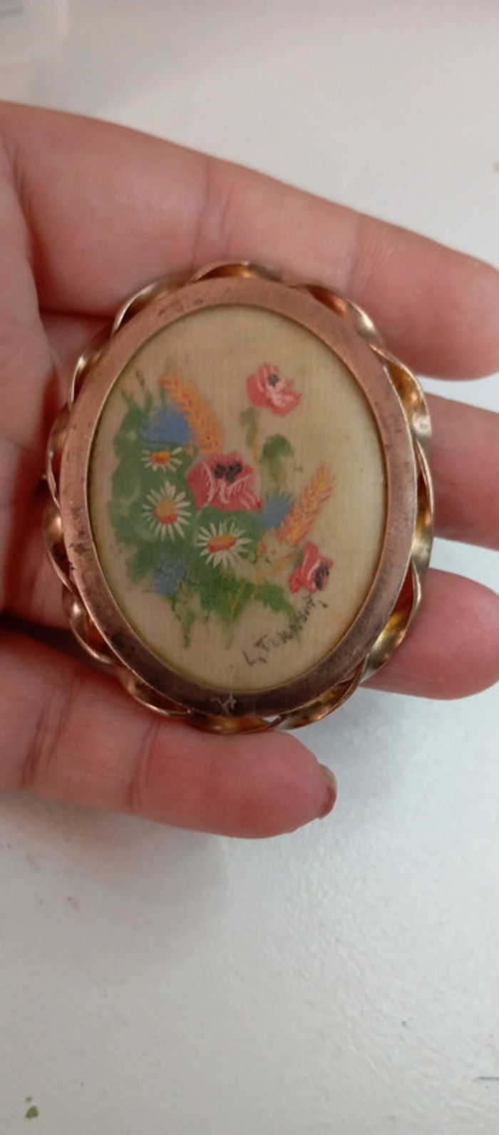 Broche ancienne peinture miniature signée - photo numéro 3