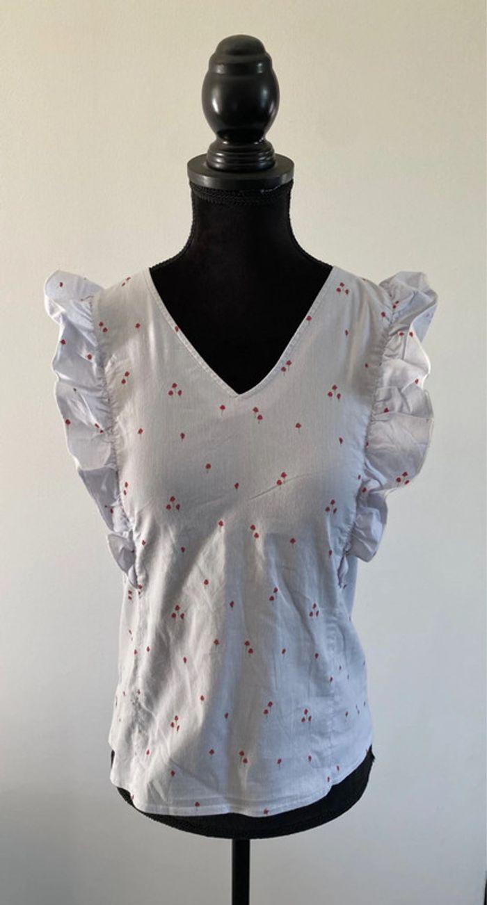 Blouse tee shirt Camaieu bleu à rayures avec froufrou taille 36