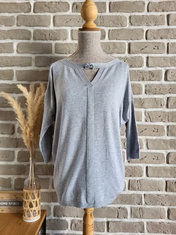 Pull gris clair Naf Naf - manches 3/4 et petit noeud