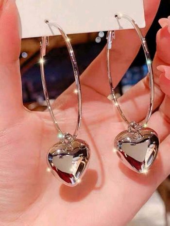 Boucles d'oreilles créoles forme pendentif forme cœur acier inoxydable argenté 