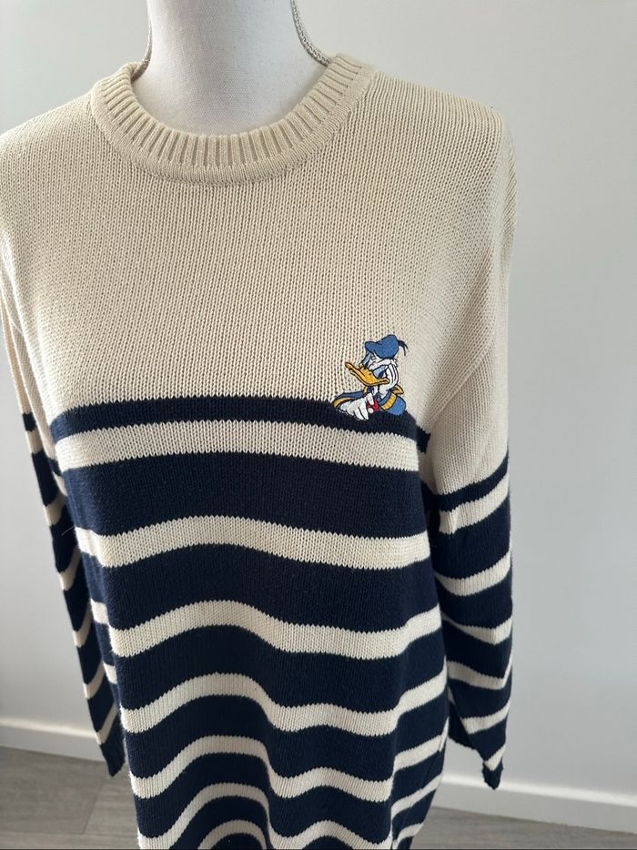 Pull oversize marinière blanc crème et bleu marine Donald Disney Vintage T38 M - photo numéro 4