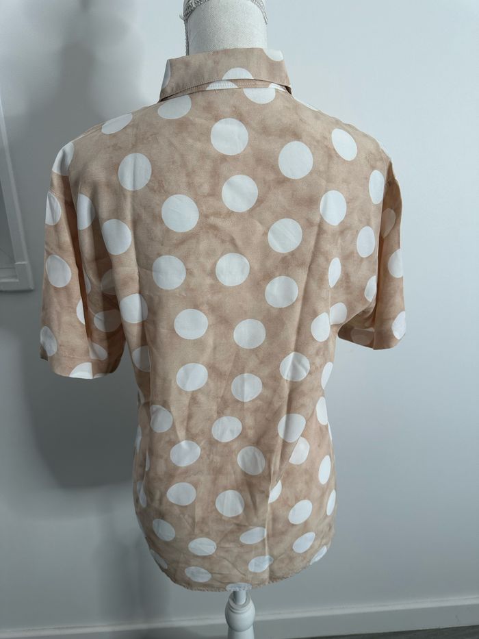 Blouse à pois beige sable et blanche Vintage T38 M - photo numéro 3