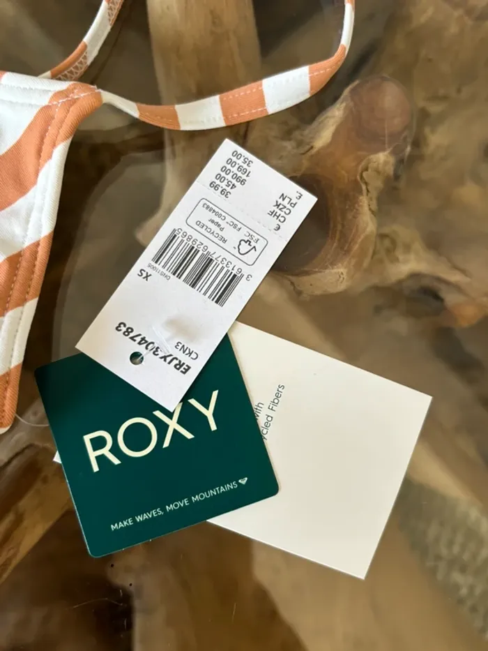 Haut de maillot de bain Roxy femme blanc rayé beige - photo numéro 5