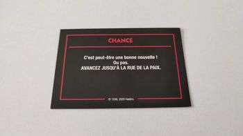 Carte Chance Rue de la paix jeu de société Monopoly mauvais perdants Hasbro Gaming #B77