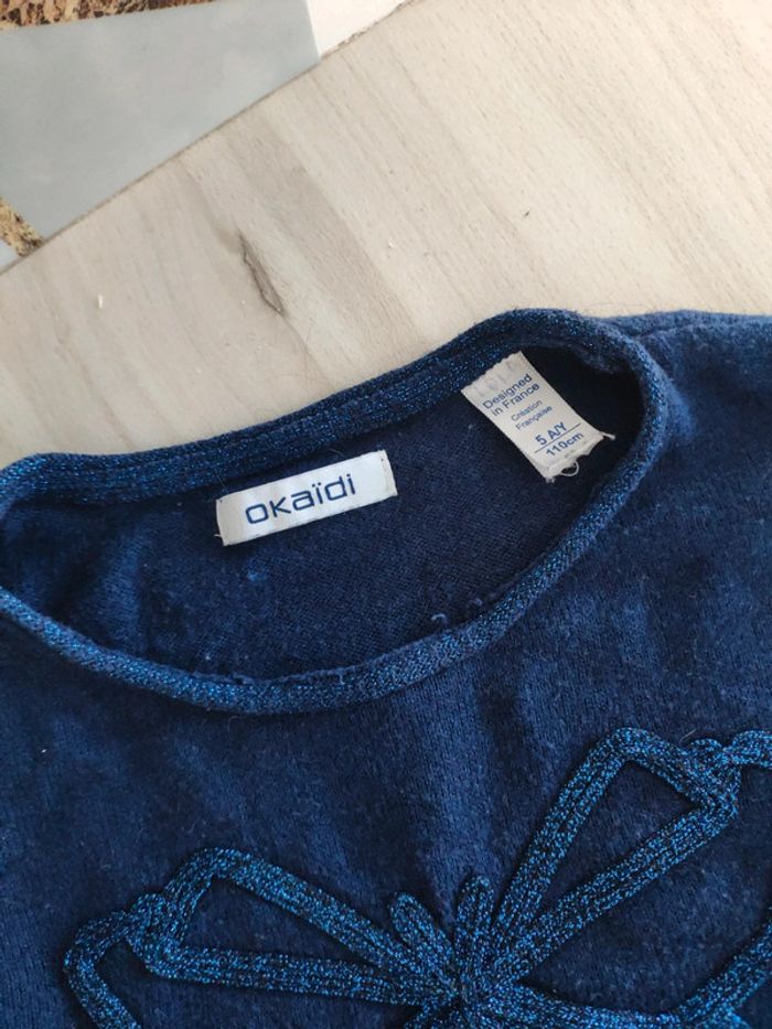 Pull fin bleu marine papillon Okaïdi 4/5 ans - photo numéro 3