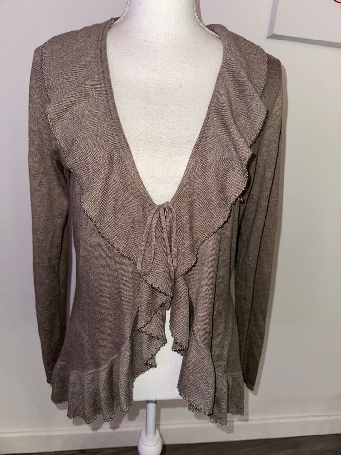 Cardigan en alpaga col cascade et perles beige taupe Your sixth sense T42/44 XL/XXL