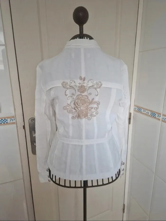 Jolie veste cintré blanche 55% lin femme my collection taille M/38 - photo numéro 5