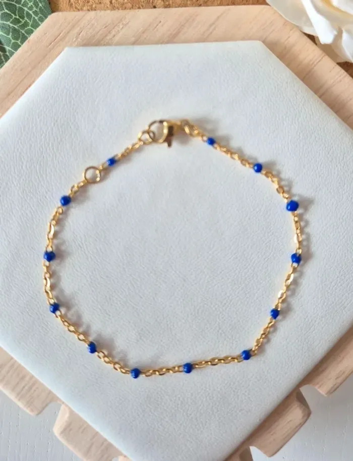 Parure de 2 bijoux : 1 collier 50cm + 5 cm et 1 bracelet 🌸 en acier inoxydable perles bleu - photo numéro 2