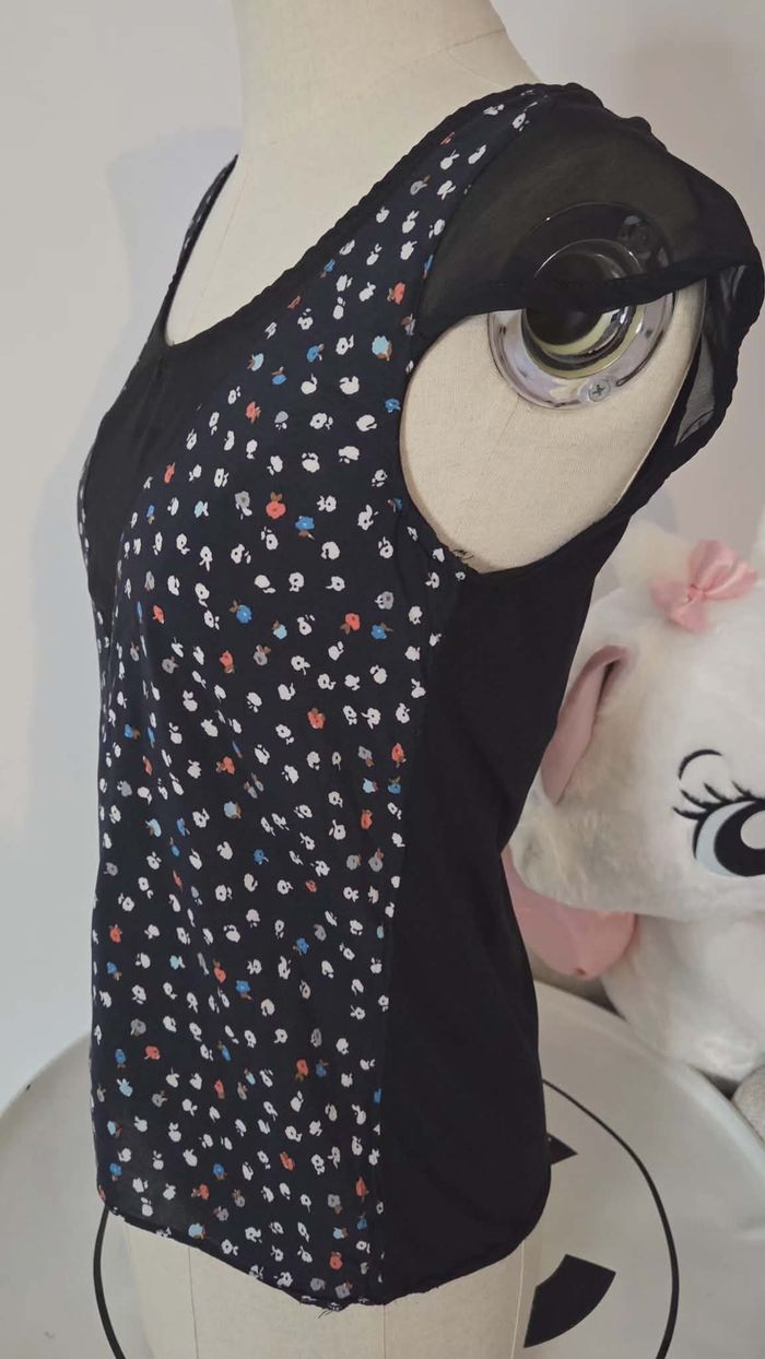 NAF NAF – Top Fluide Imprimé & Voile Transparent – Taille S – Élégant & Féminin - photo numéro 2