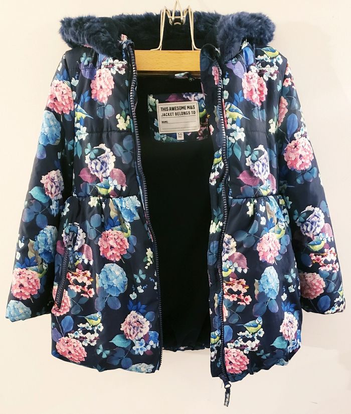 M&S UK Manteau d'hiver Bleu Marine à Motif Floral pour Fille 5-6 ans - photo numéro 2