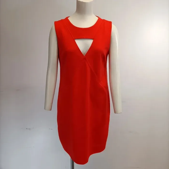 Robe découpe décolleté Zara M Rouge orangé, robe de soirée moulante