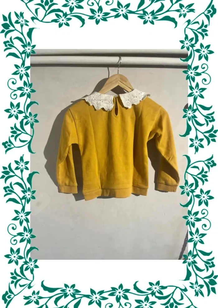 Pull jaune pailletée col dentelle 8ans - photo numéro 4