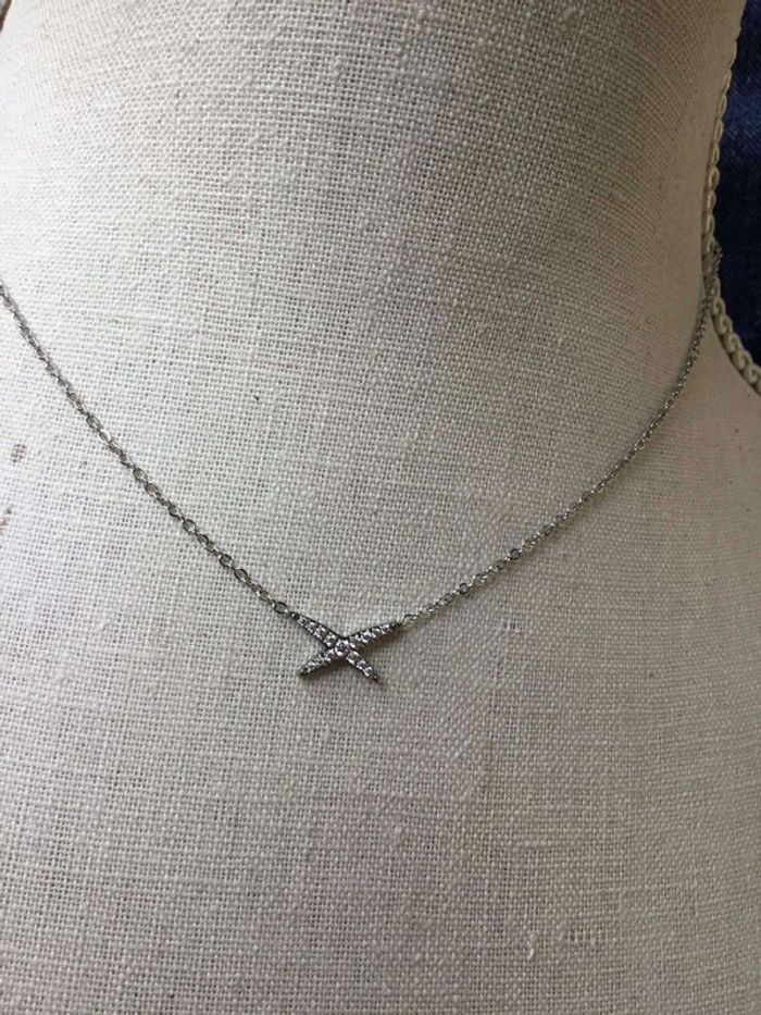 Collier réglable acier inoxydable argent liens croisés cristaux - photo numéro 2