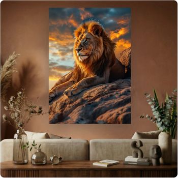 Affiche film “Le Roi Lion” lion majestueux coucher de soleil déco murale A3 Sans cadre