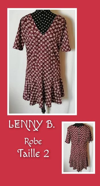 Robe d'été courte fleur bordeaux blanc moutarde taille 2 Lenny B.