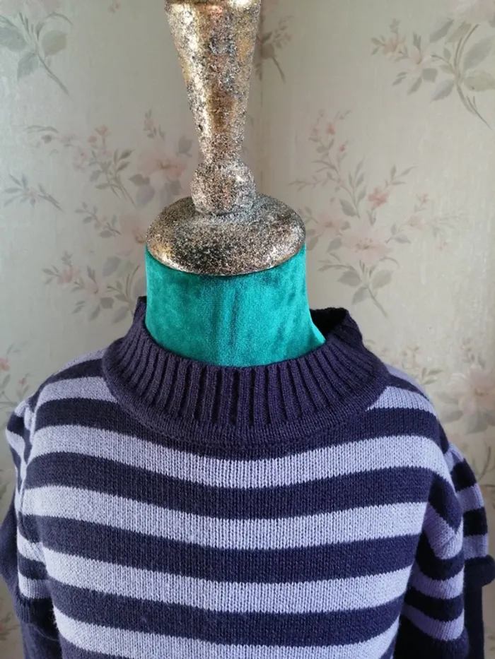 Pull tunique violet à rayures col montant / sans manches / (8ans) - photo numéro 3