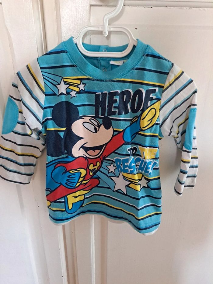 Tee-shirt manche longue mickey bleu clair 24 mois disney - photo numéro 6