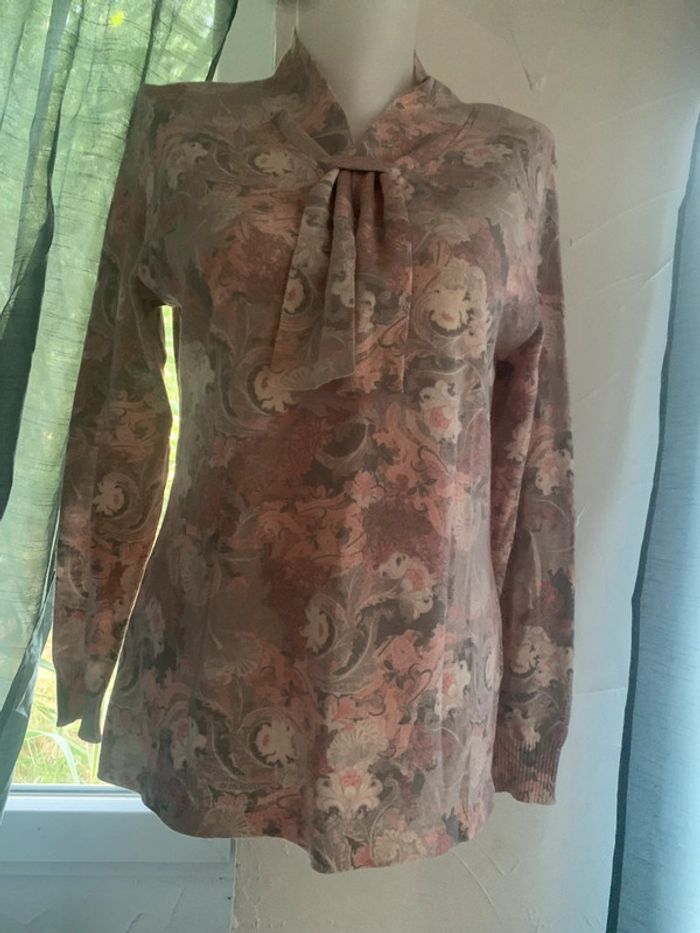 Pull vintage taille 42 manches longues rose gris - photo numéro 5