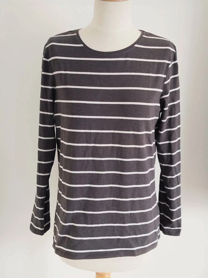 Tee-shirt manches longues marinière gris et blanc Primark taille 46