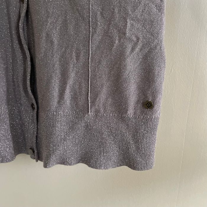 Gilet gris pailleté Bonobo Jeans Taille M fil métallisé décolleté V manches longues - photo numéro 3