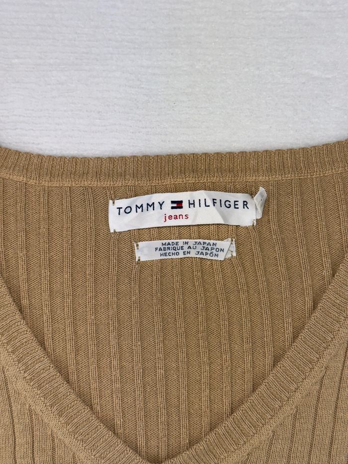 Pull côtelé Tommy Hilfiger femme beige col V Taille M Made in Japan #02125 - photo numéro 9